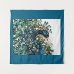 3D Peacock Cushion with Rubies, Emeralds, Tapestry