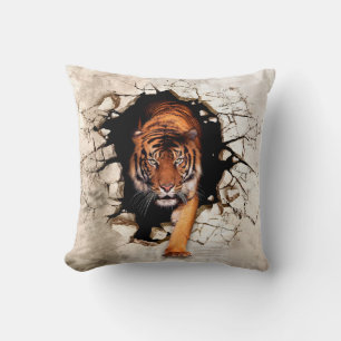 3d picture tiger emerges from the destroyed wallti cushion