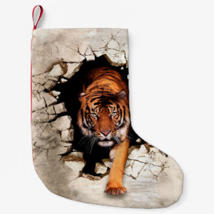 3d picture tiger emerges from the destroyed wallti small christmas stocking