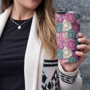 3D Pink and Blue Floral Thermal Tumbler