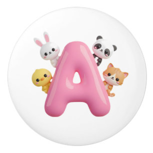 3D Pink Balloon Letter A Ceramic Drawer Knob