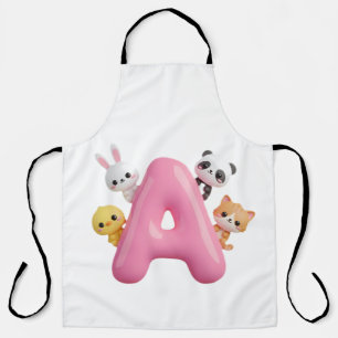 3D Pink Balloon Letter A Forest Animals Apron