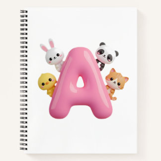 3D Pink Balloon Letter A – Forest Animals Notebook