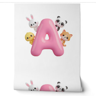 3D Pink Balloon Letter A Forest Animals Wallpaper