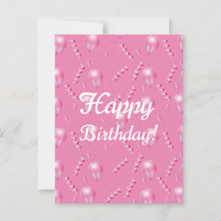 3D Pink Balloons & Confetti Festive Postcard