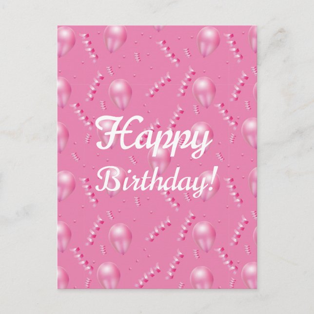 3D Pink Balloons & Confetti Festive Postcard (Front)