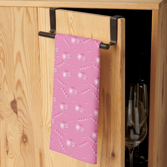 3D Pink Balloons & Confetti Party Kitchen Towel (Thirds Fold)