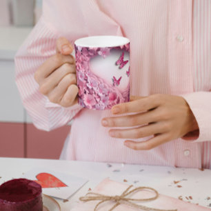 3D Pink Butterfly Coffee Mug: A Flutter Beauty Two-Tone Coffee Mug