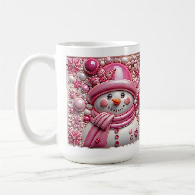 3D Pink Christmas Snowman Coffee Mug (Left)
