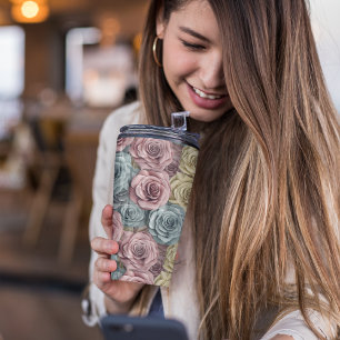 3D Pink Floral Thermal Tumbler