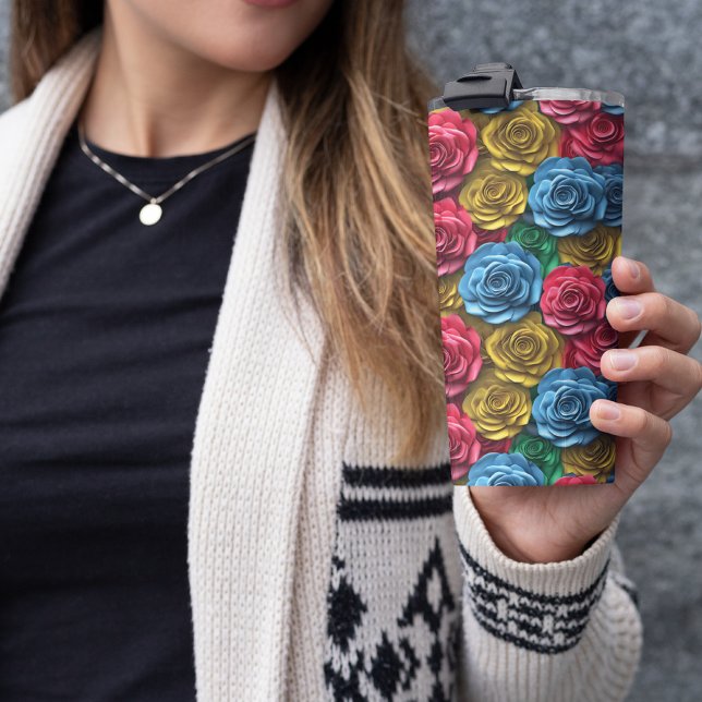 3D Pink Floral Thermal Tumbler (3D Pink Floral Thermal Tumbler)
