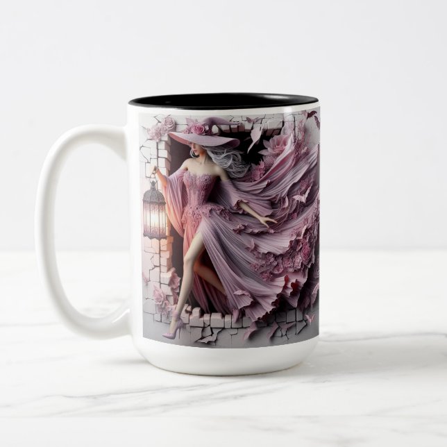 3D Pink Halloween Witch Lantern Magic Mug (Left)