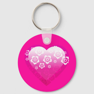 3D PINK HEART FLOWERS TROPICAL DIGITAL ICONS LOGOS KEY RING