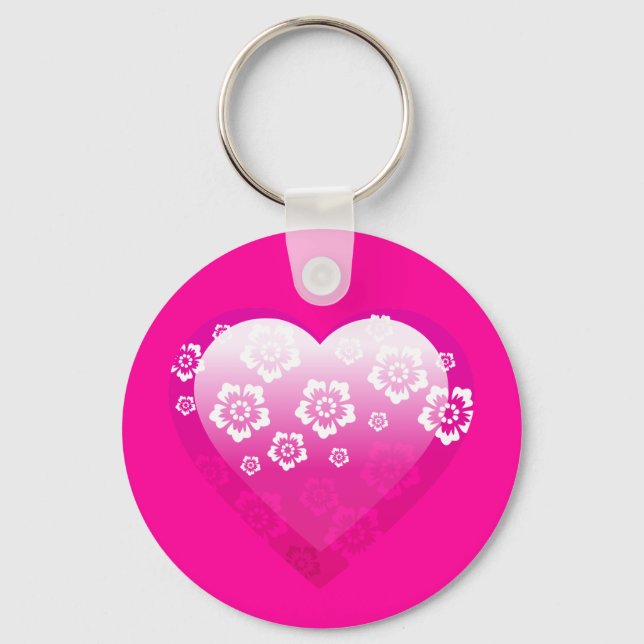 3D PINK HEART FLOWERS TROPICAL DIGITAL ICONS LOGOS KEY RING (Front)
