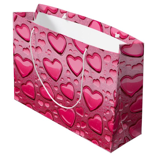 3D Pink Hearts Glossy Valentine Large Gift Bag (Back Angled)