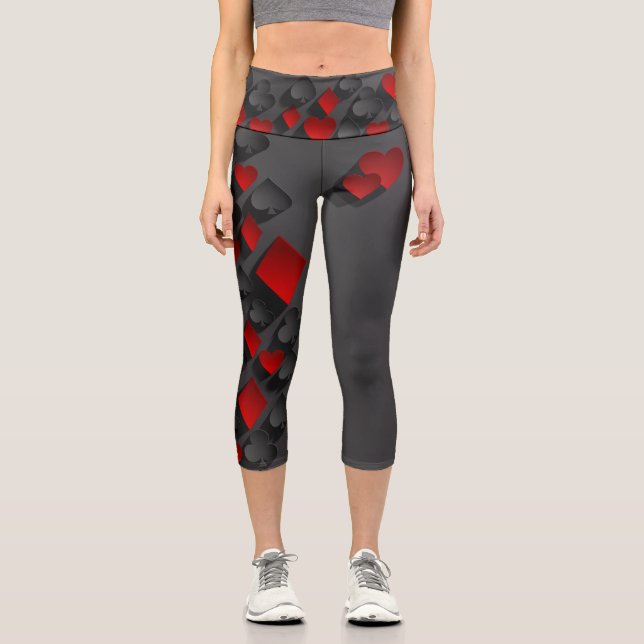 3D Poker Playing Card Suits Capri Leggings (Front)