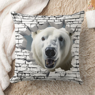3D Polar Bear Wall Break Art – Realistic Safari Cushion