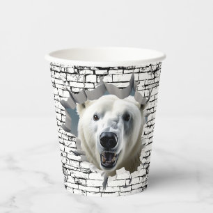 3D Polar Bear Wall Break Art – Realistic Safari Paper Cups