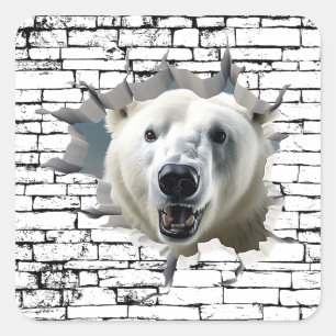 3D Polar Bear Wall Break Art – Realistic Safari Square Sticker