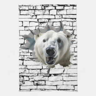 3D Polar Bear Wall Break Art – Realistic Safari Tea Towel