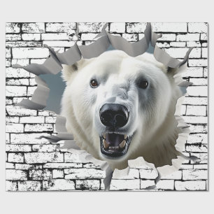 3D Polar Bear Wall Break Art – Realistic Safari Wrapping Paper