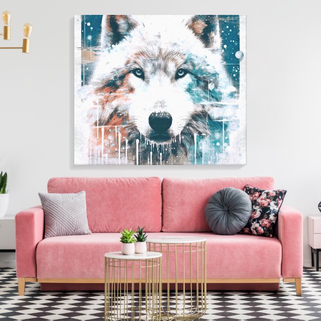 3D Polar Wolf Canvas Print (Insitu(LivingRoom))