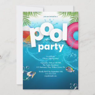 3D Pool Party Birthday Invitation