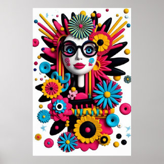 3D Pop Art Portrait – Colourful Abstract Woman wit Poster