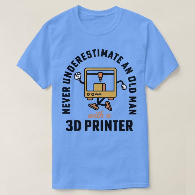 3D Printing Old Man with a 3D Printer 3D Filament T-Shirt (Design Front)