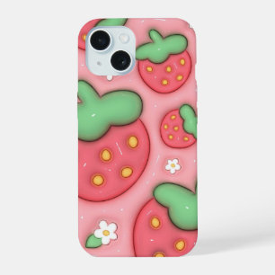 3D Puffy Pink Strawberry Aesthetic Phone Case