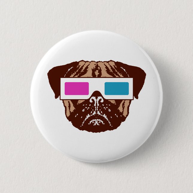 3D Pug 6 Cm Round Badge (Front)