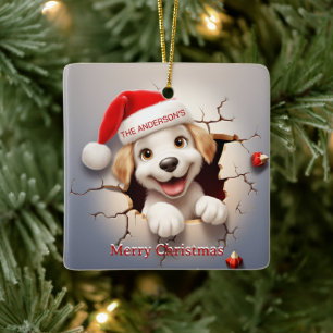 3D Puppy Christmas Ceramic Ornament