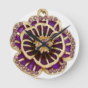 3D Purple Floral Rhinestone Timeless Elegance Round Clock