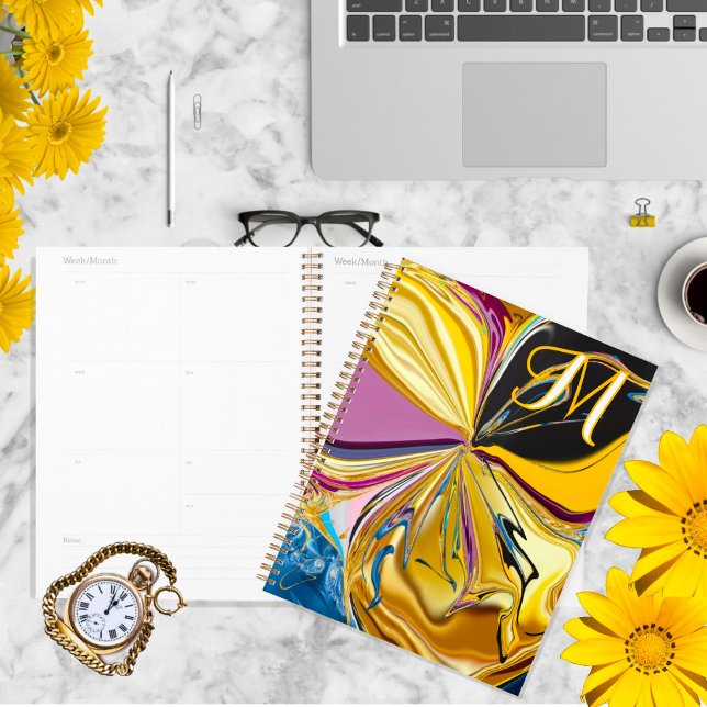 3D Purple Gold Flower Monogram Liquified Abstract  Planner (Creator Uploaded)