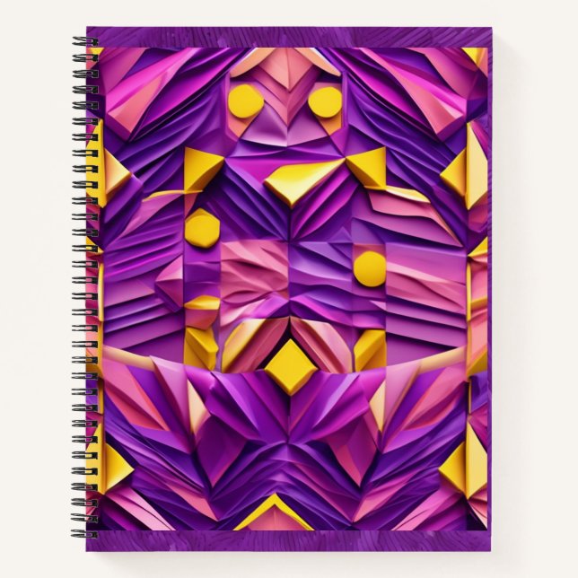 3D Purple, Pink & Yellow Geometric Notebook (Front)