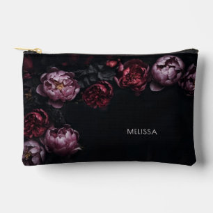 3D Purple Red Peonies Black Background Accessory Pouch