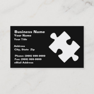 3D Puzzle Piece (White on Black BG) Business Card