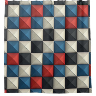3D Pyramidal Geometric Pattern – Red, Blue & Cream Shower Curtain