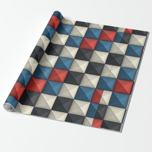 3D Pyramidal Geometric Pattern – Red, Blue & Cream Wrapping Paper
