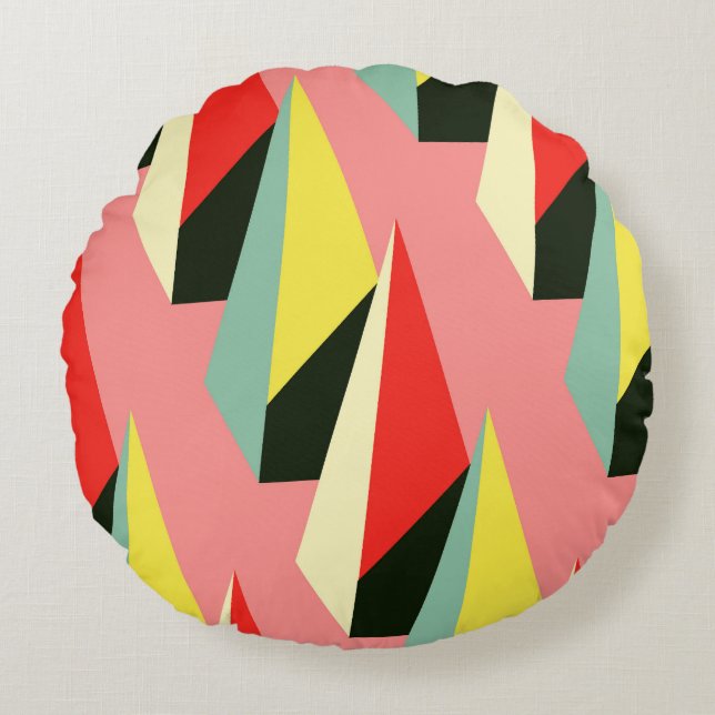 3D Pyramids: Retro Geometric Vintage. Round Cushion (Front)