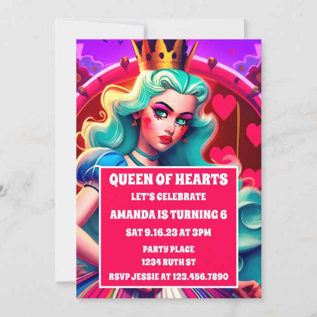 3D Queen of Hearts Birthday Invitation (Front)