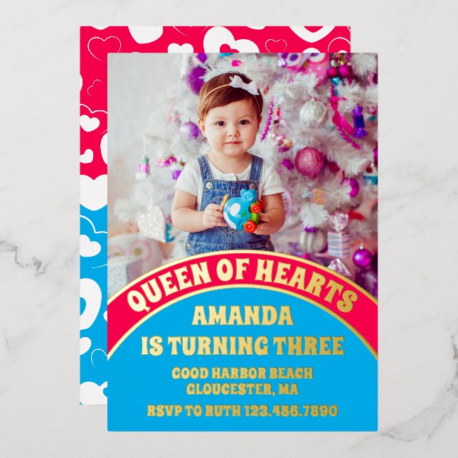 3D Queen of Hearts Birthday Party Photo Gold (Front/Back)