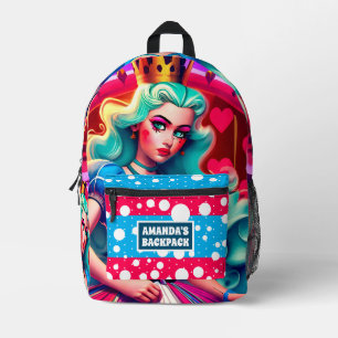 3D Queen Of Hearts Personalised Kids Name Printed Backpack