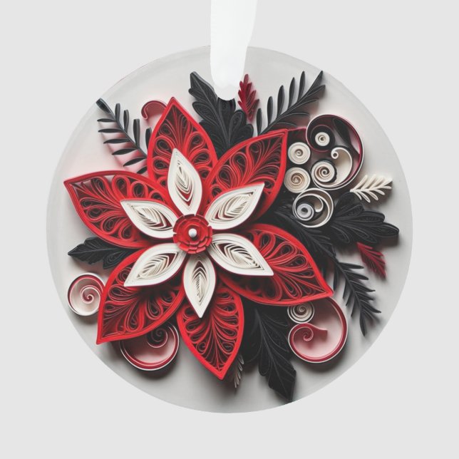 3d Quilled Paper Art Christmas Flower Ornament (Front)