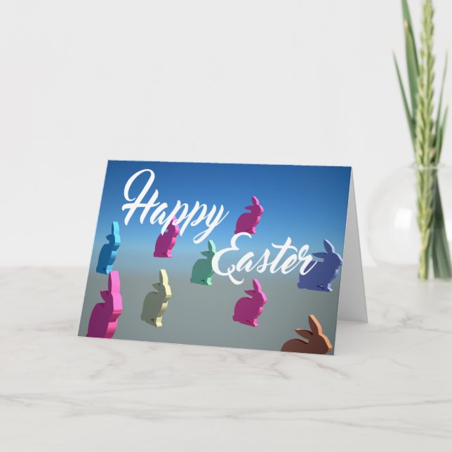 3D Rabbits Happy Easter Tender Pastel Colours card (Front)