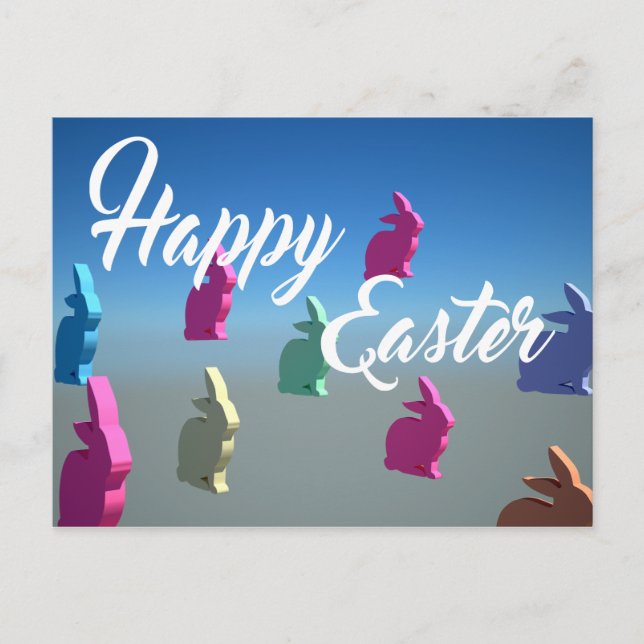 3D Rabbits Happy Easter Tender Pastel Colours Holiday Postcard (Front)
