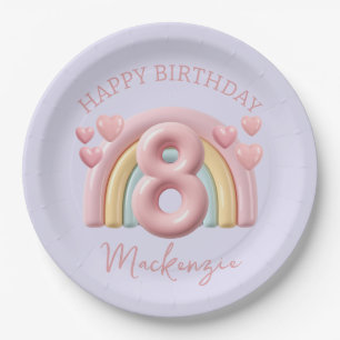3D Rainbow 8th Birthday Party for Girl Purple Paper Plate
