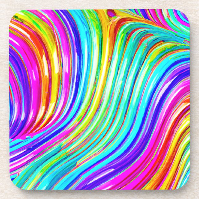 3D Rainbow-hued Abstraction Pattern Coaster (Front)