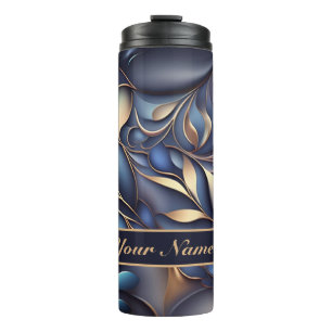 3D Ranken Muster blau goldfarben Thermal Tumbler