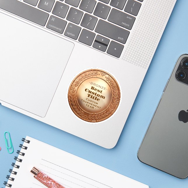 3D Realistic Bronze Medal Custom Editable Award (Laptop w/ iPhone)